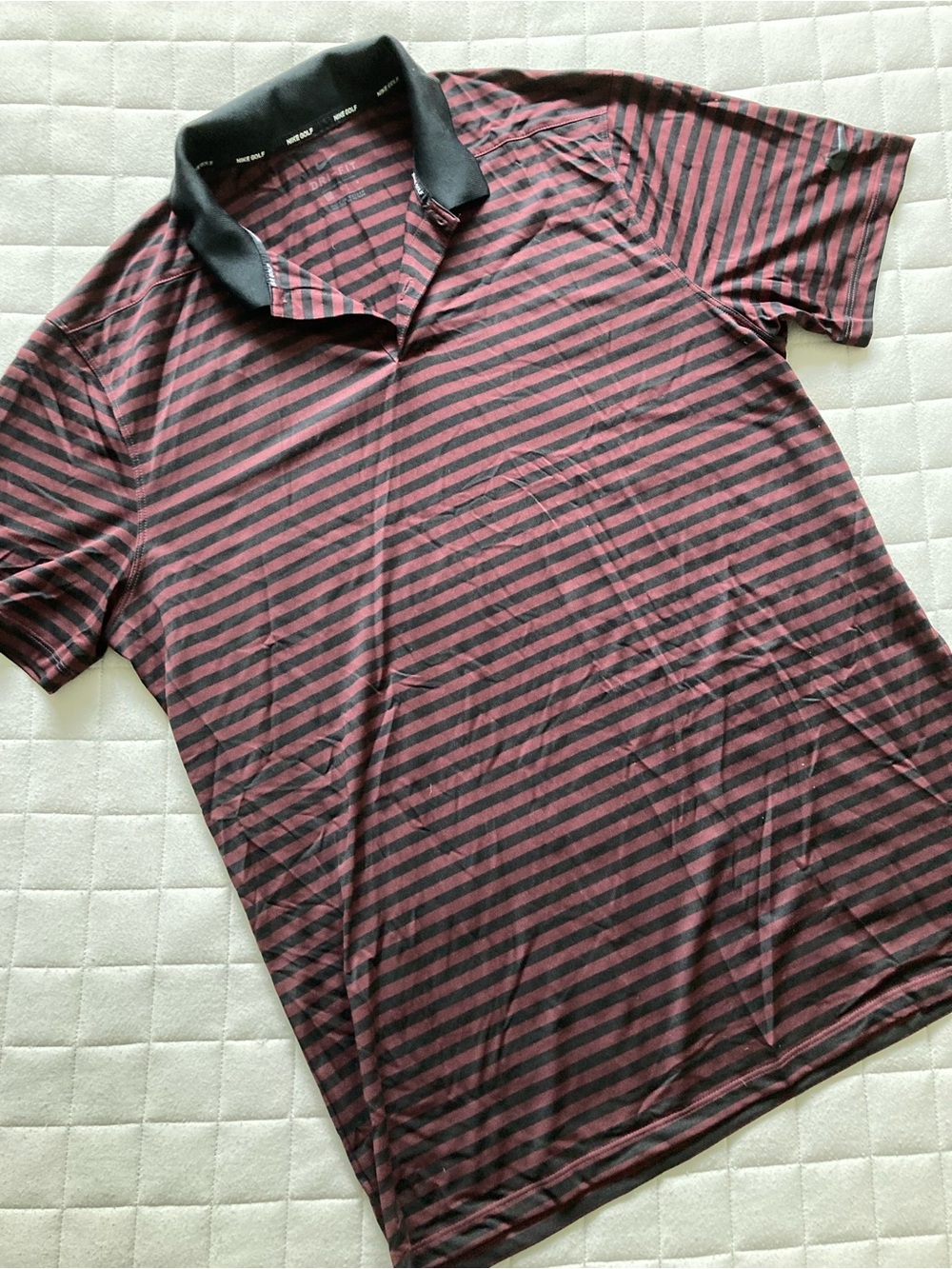 Nike Men's Black & Maroon Striped Golf Polo